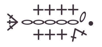 Chart for Round 1: a chain of 6 with single crochets worked along both sides and 3 single crochets in the last chain