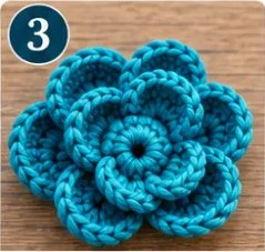 Step 3: teal petal layers stacked into a rose shape