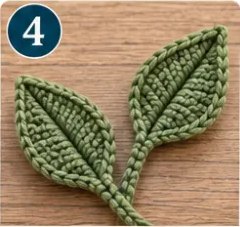 Step 4: two pointed green crochet leaves