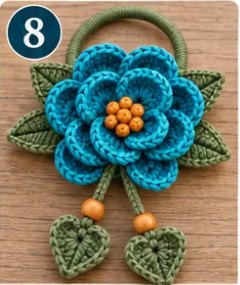 Step 8: the finished flower attached to a green covered hair tie